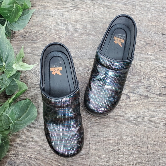 Dansko Shoes - Dansko XP Shoes Clogs Leather Metallic Criss Cross Professional Work Black Work